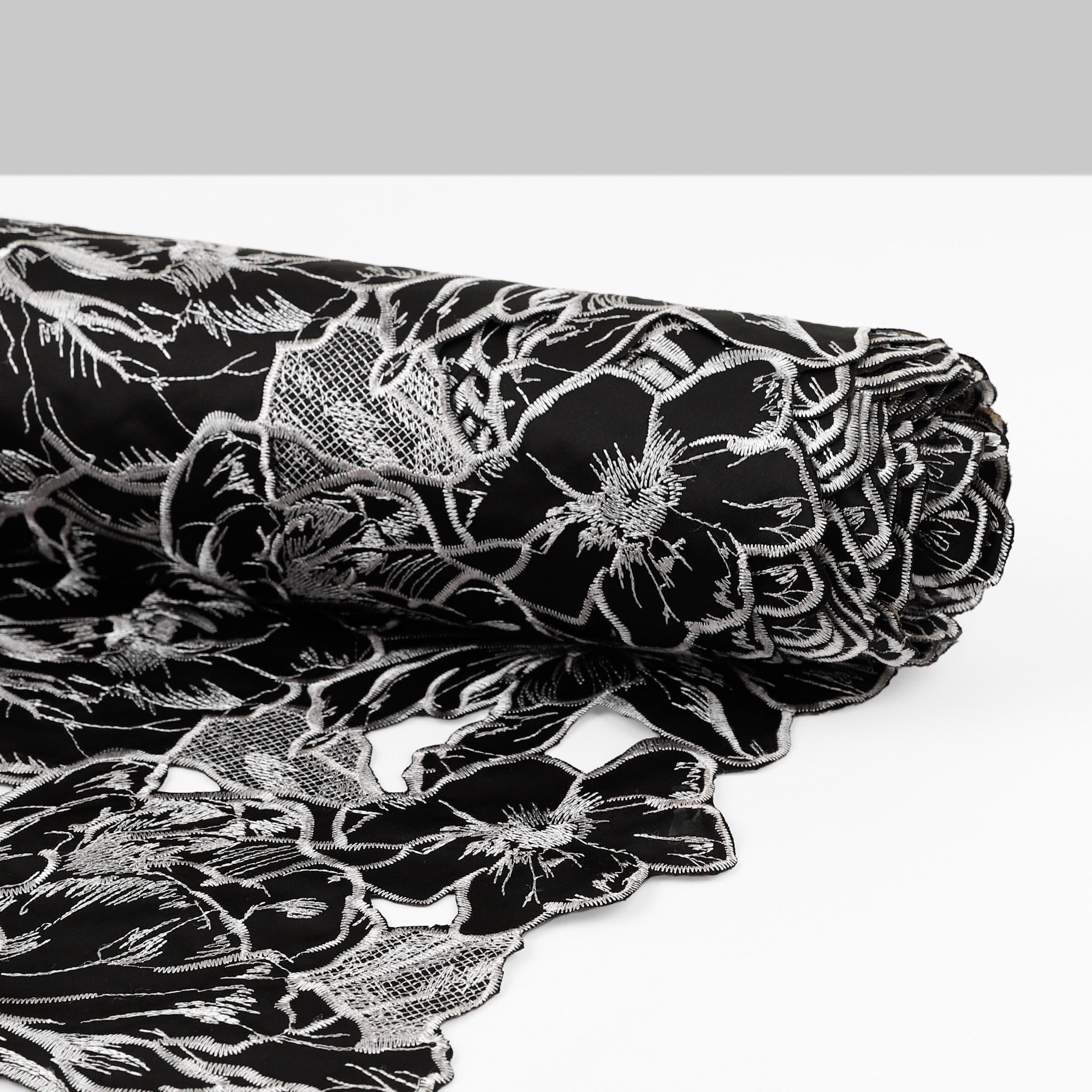 Poppy Cut-Out Embroidered Satin - Black