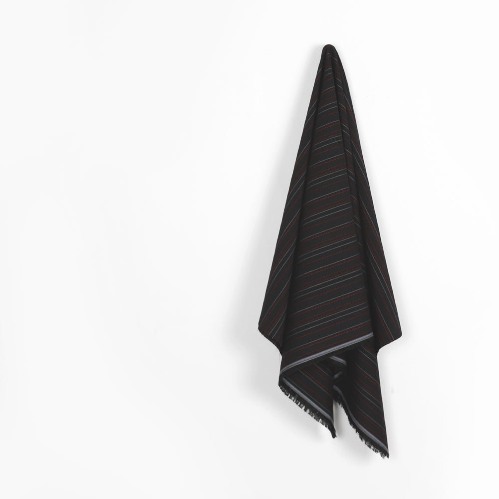 Red Thread Pinstripe Stretch Wool / Poly - Black