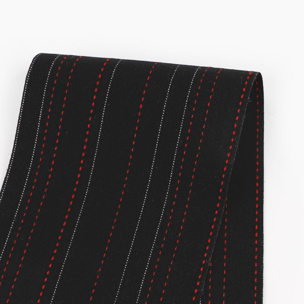 Red Thread Pinstripe Stretch Wool / Poly - Black