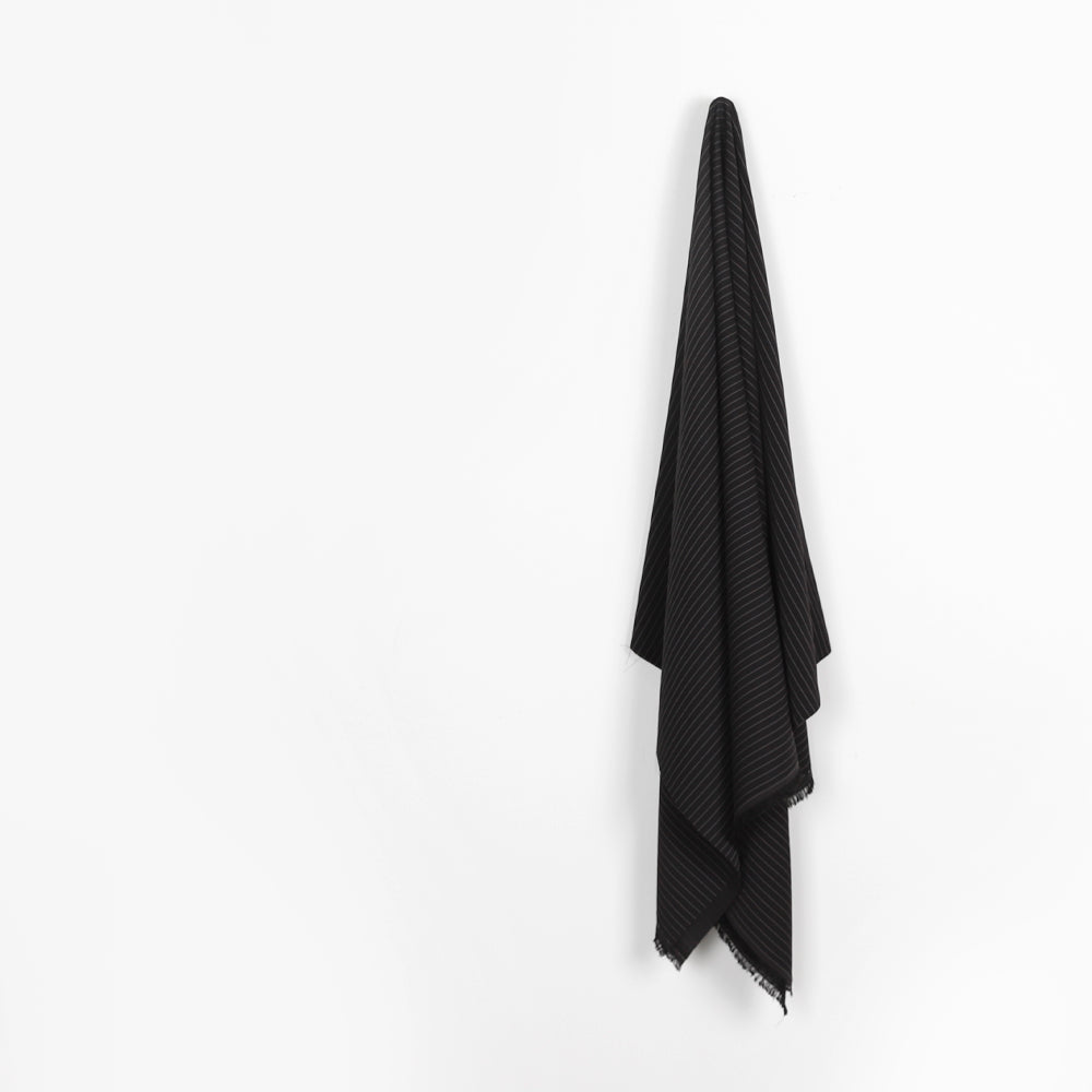 Semi-Sheer Pinstripe Poly Suiting - Black