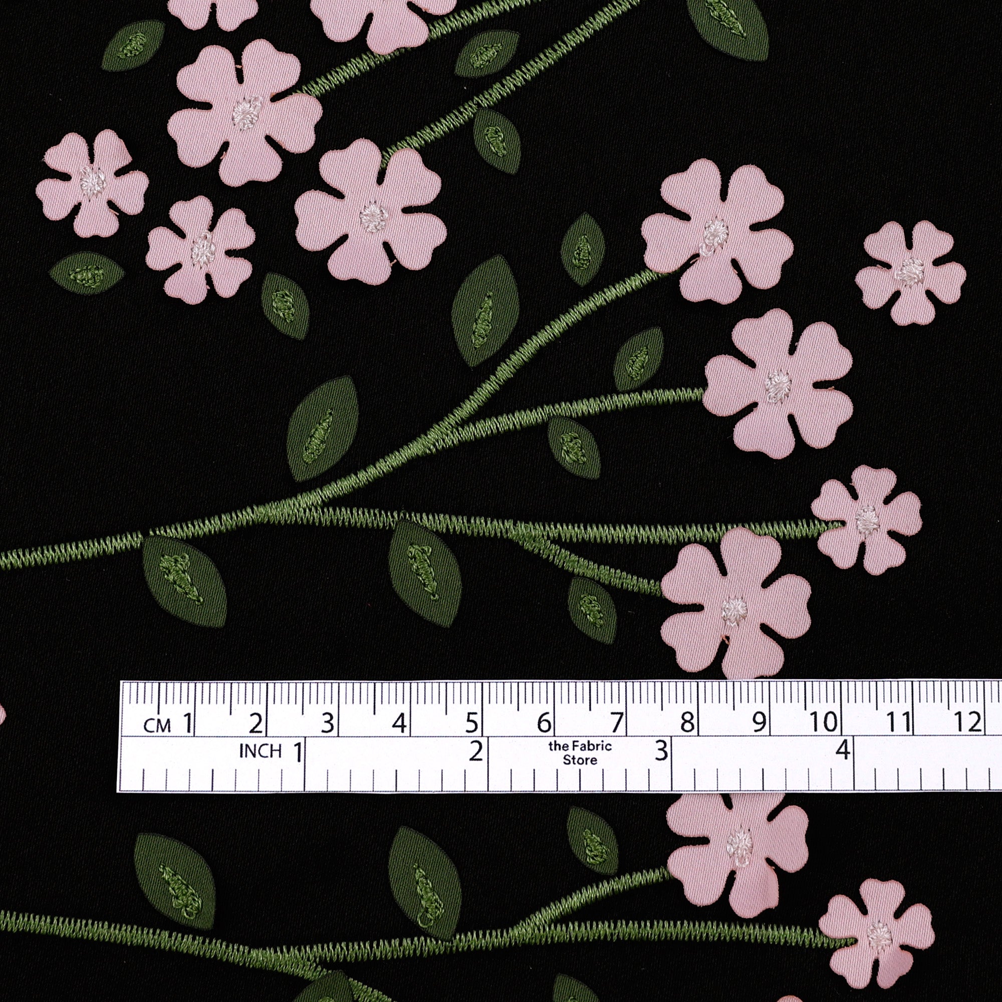 Fairy Foxglove Appliqué Satin - Black