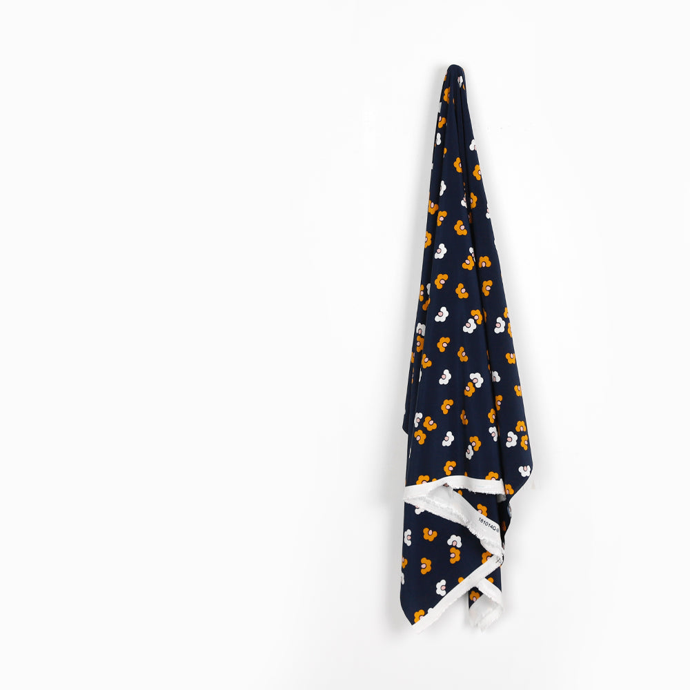 Mod Flower Viscose Crepe De Chine - Navy