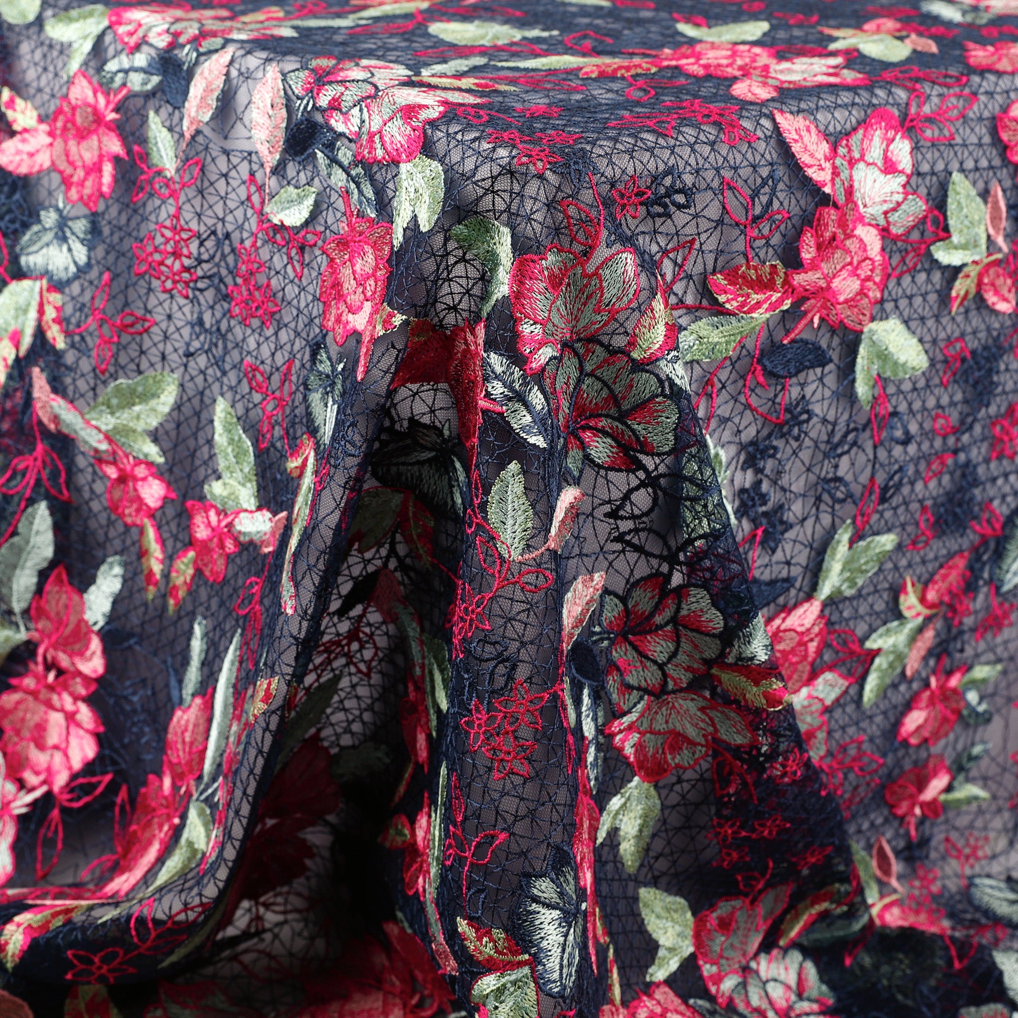 Rose Embroidered Tulle - Blue Mix