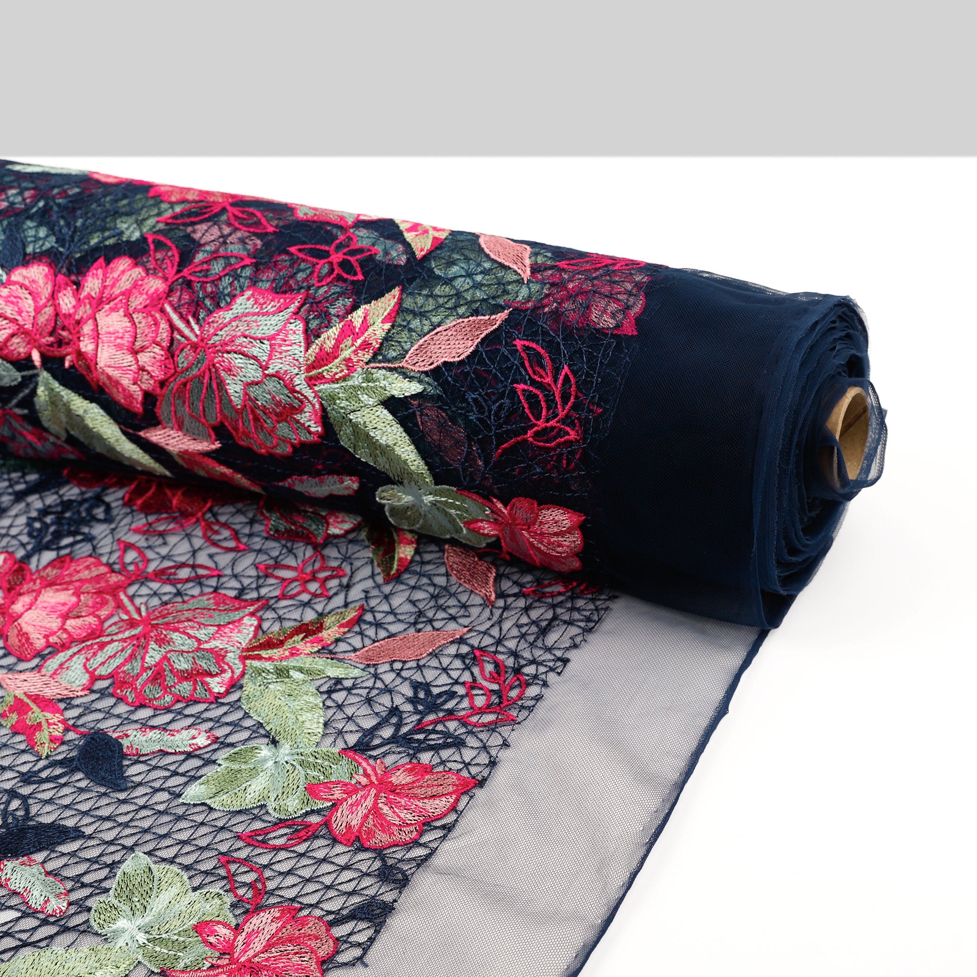 Rose Embroidered Tulle - Blue Mix