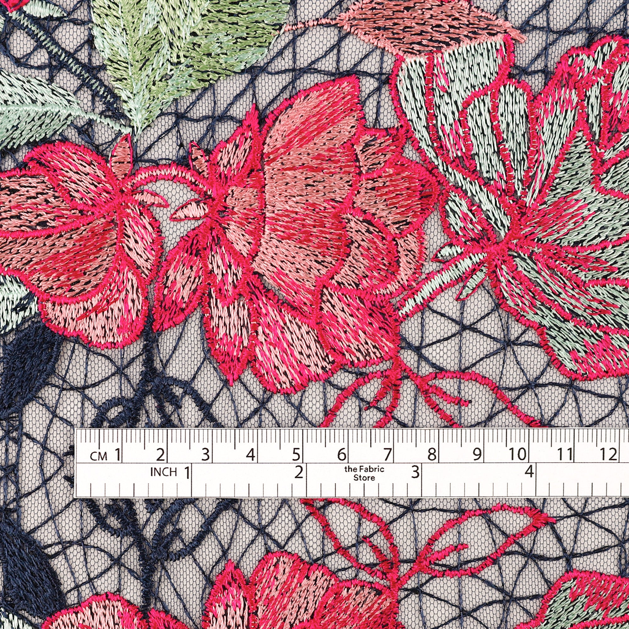 Rose Embroidered Tulle - Blue Mix