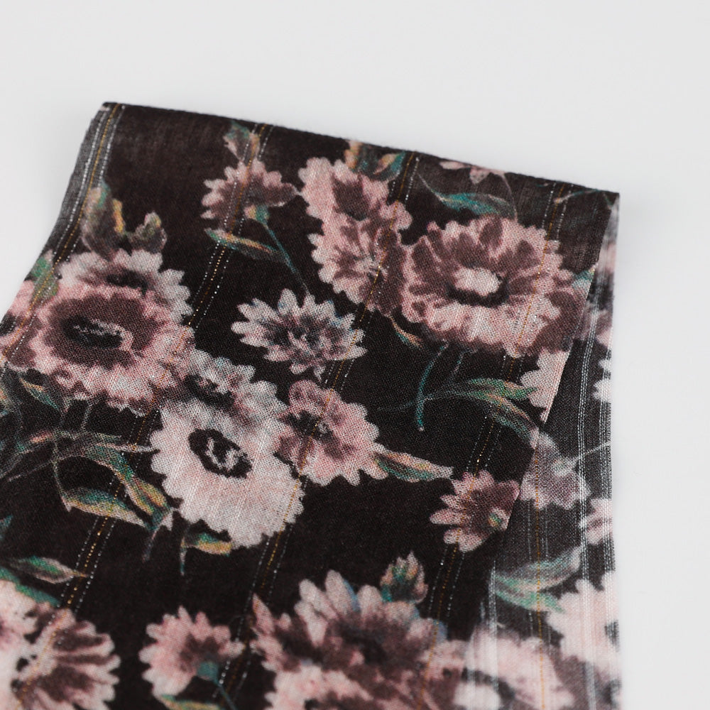 Metallic Stripe Daisy Print Rayon - Pink / Black