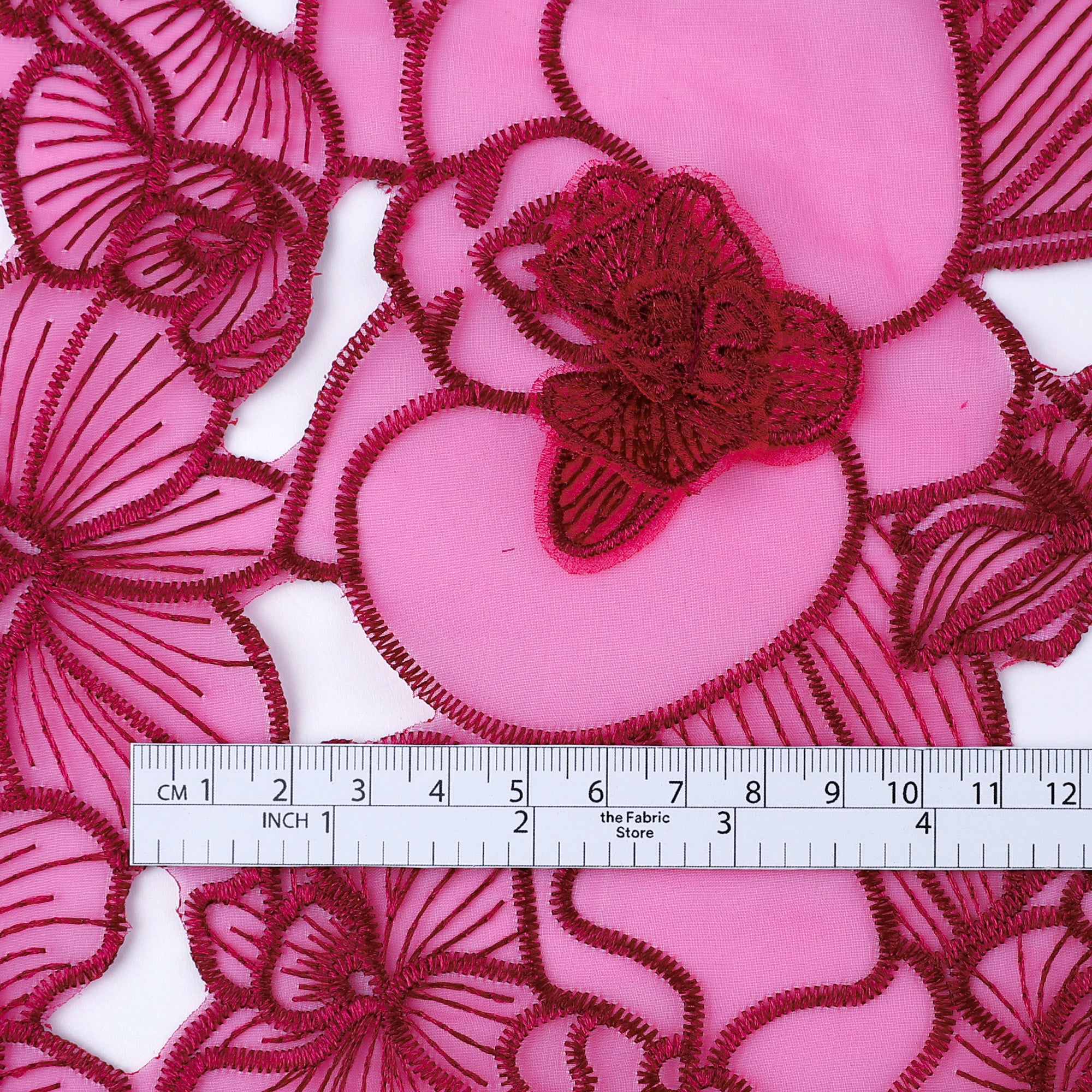 Orchid Cut-Out 3D Embroidered Organza - Jazzberry