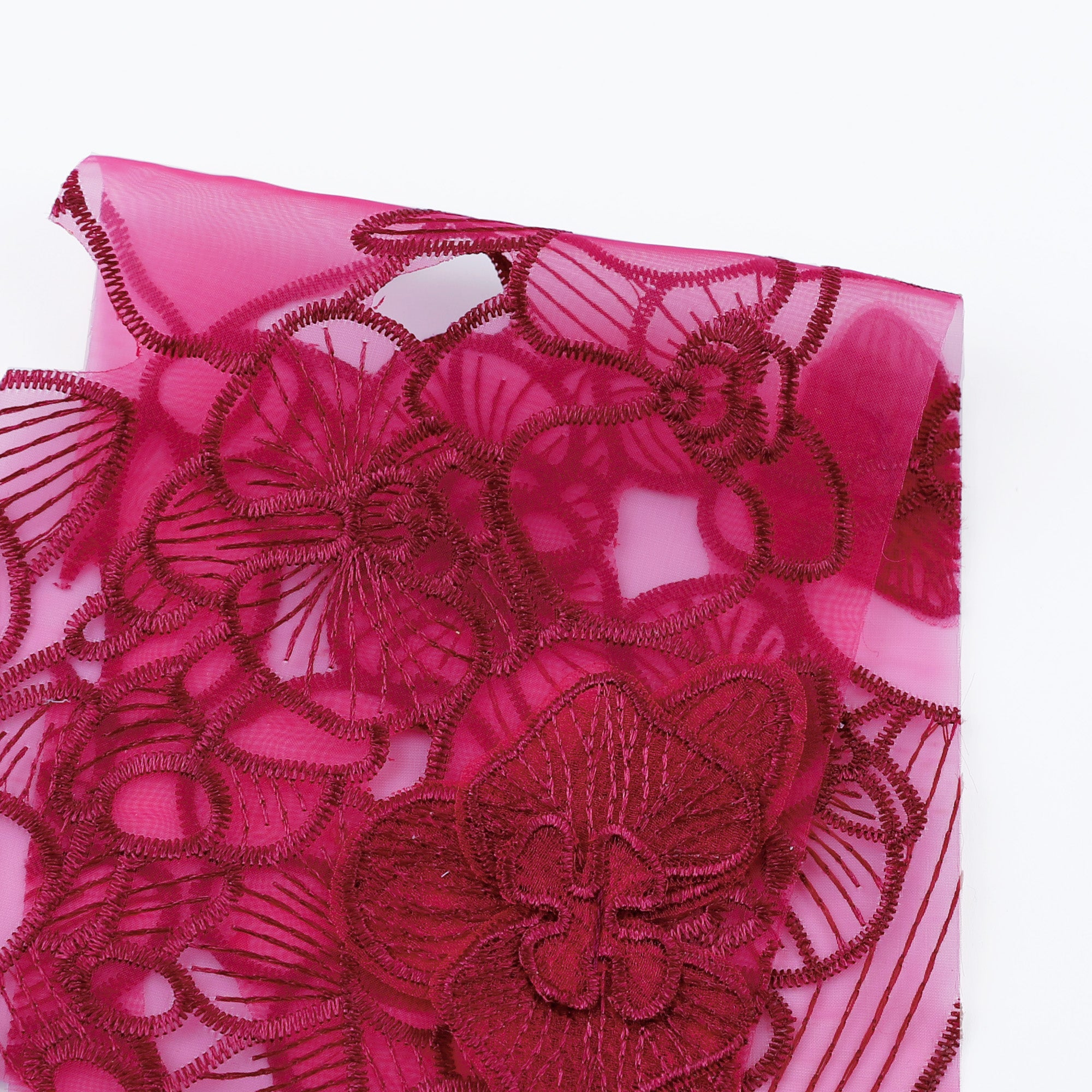 Orchid Cut-Out 3D Embroidered Organza - Jazzberry