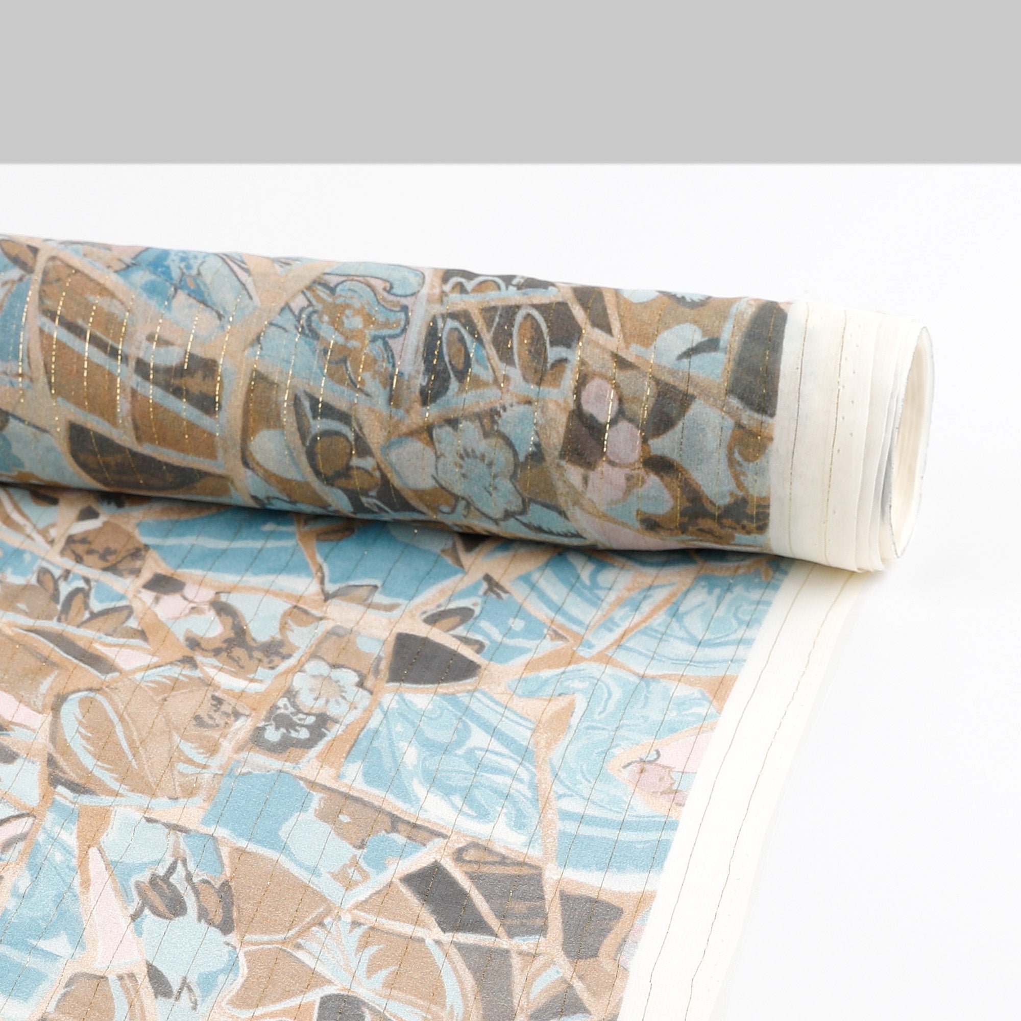 Mosaic Metallic Pinstripe Silk Georgette - Bronze / Blue