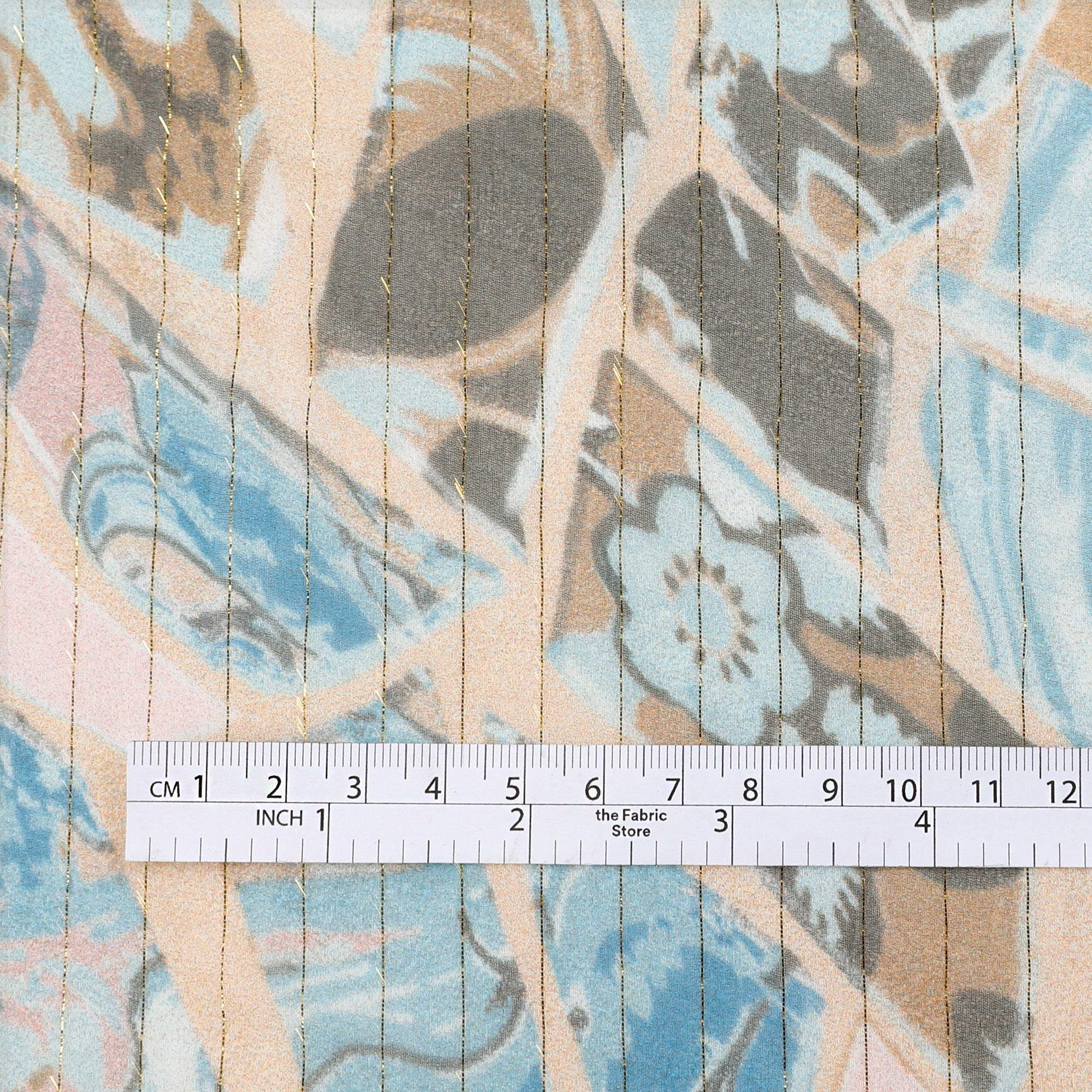 Mosaic Metallic Pinstripe Silk Georgette - Bronze / Blue