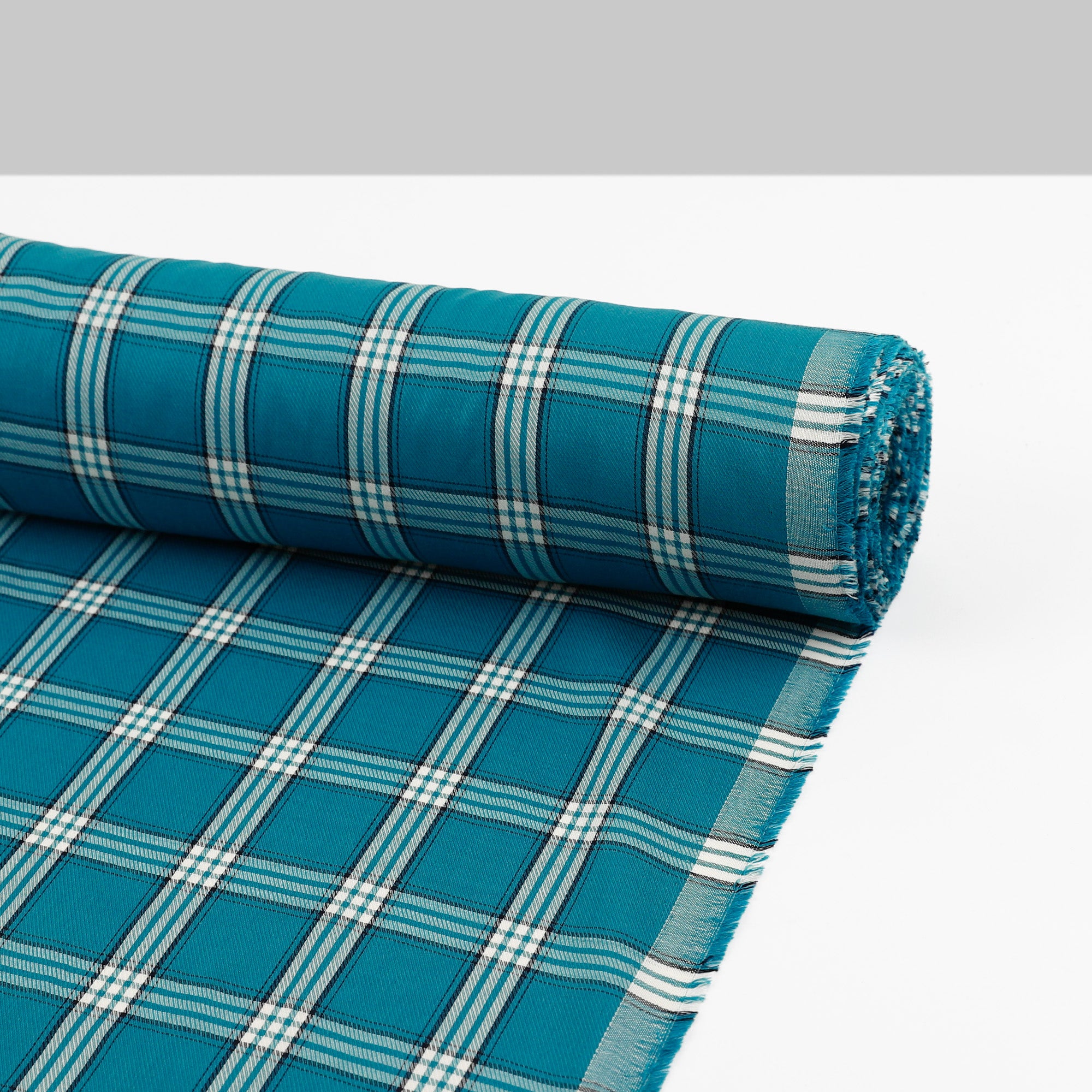 Lightweight Check Twill Cotton / Rayon - Ocean