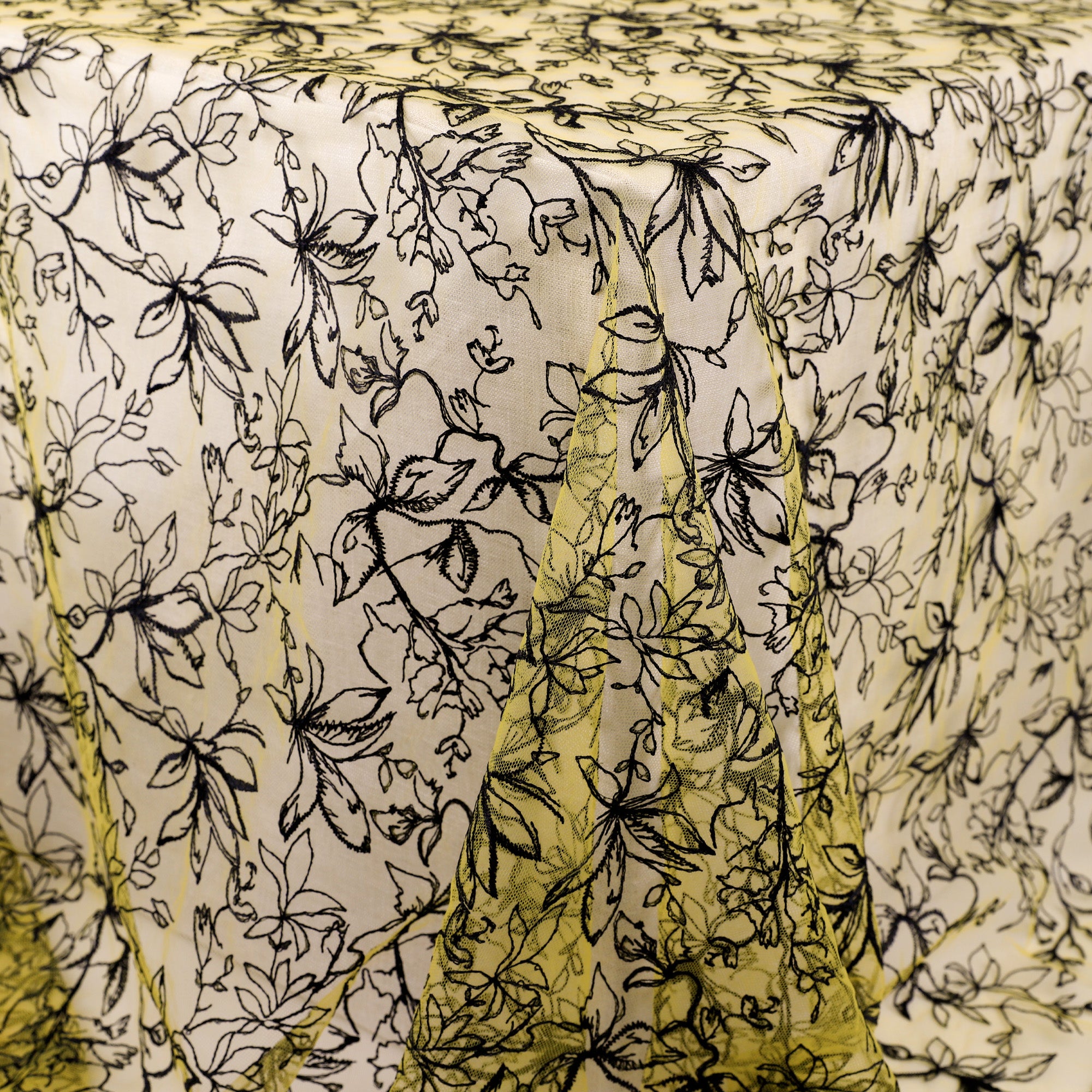 Honeysuckle Embroidered Tulle - Yellow / Black