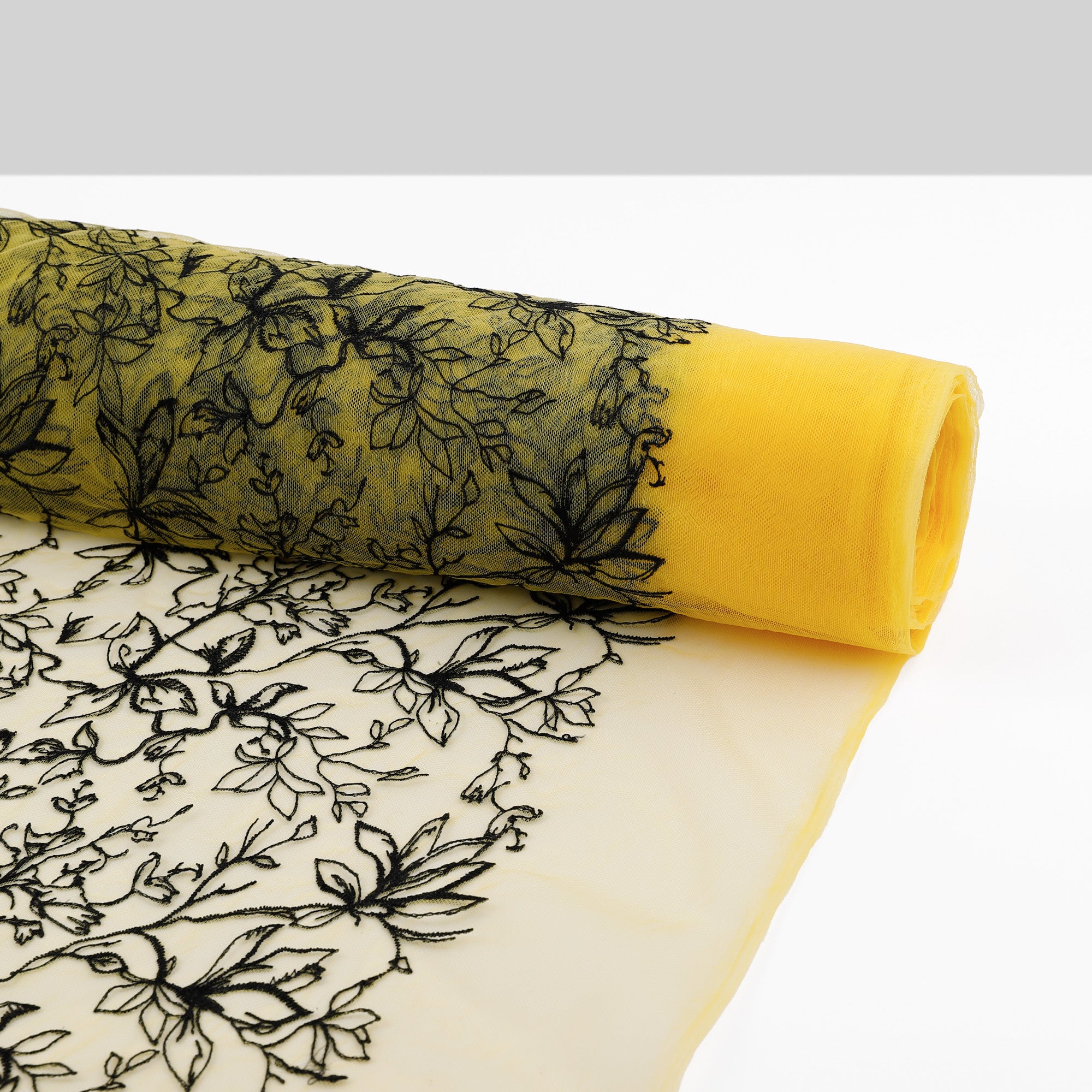 Honeysuckle Embroidered Tulle - Yellow / Black