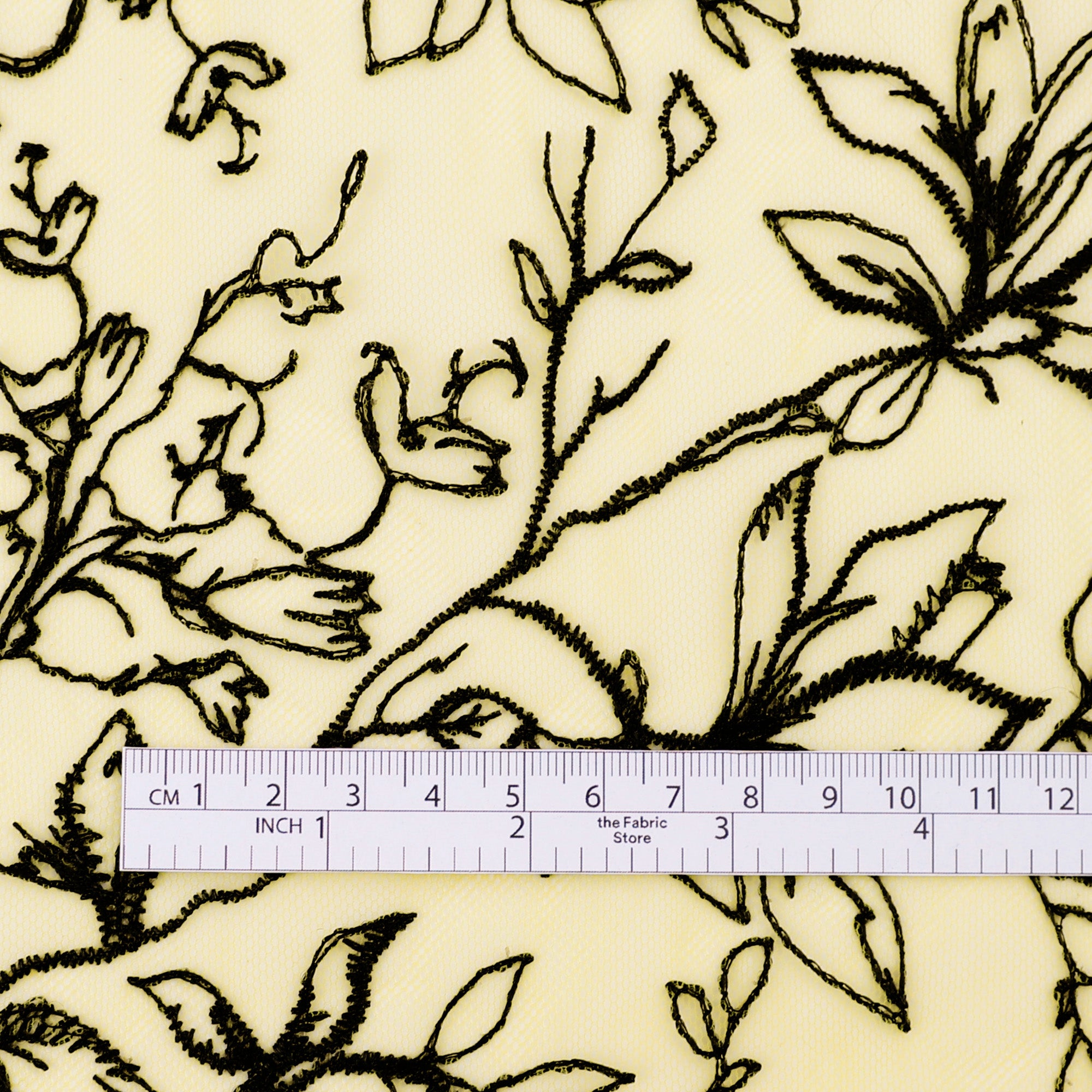 Honeysuckle Embroidered Tulle - Yellow / Black