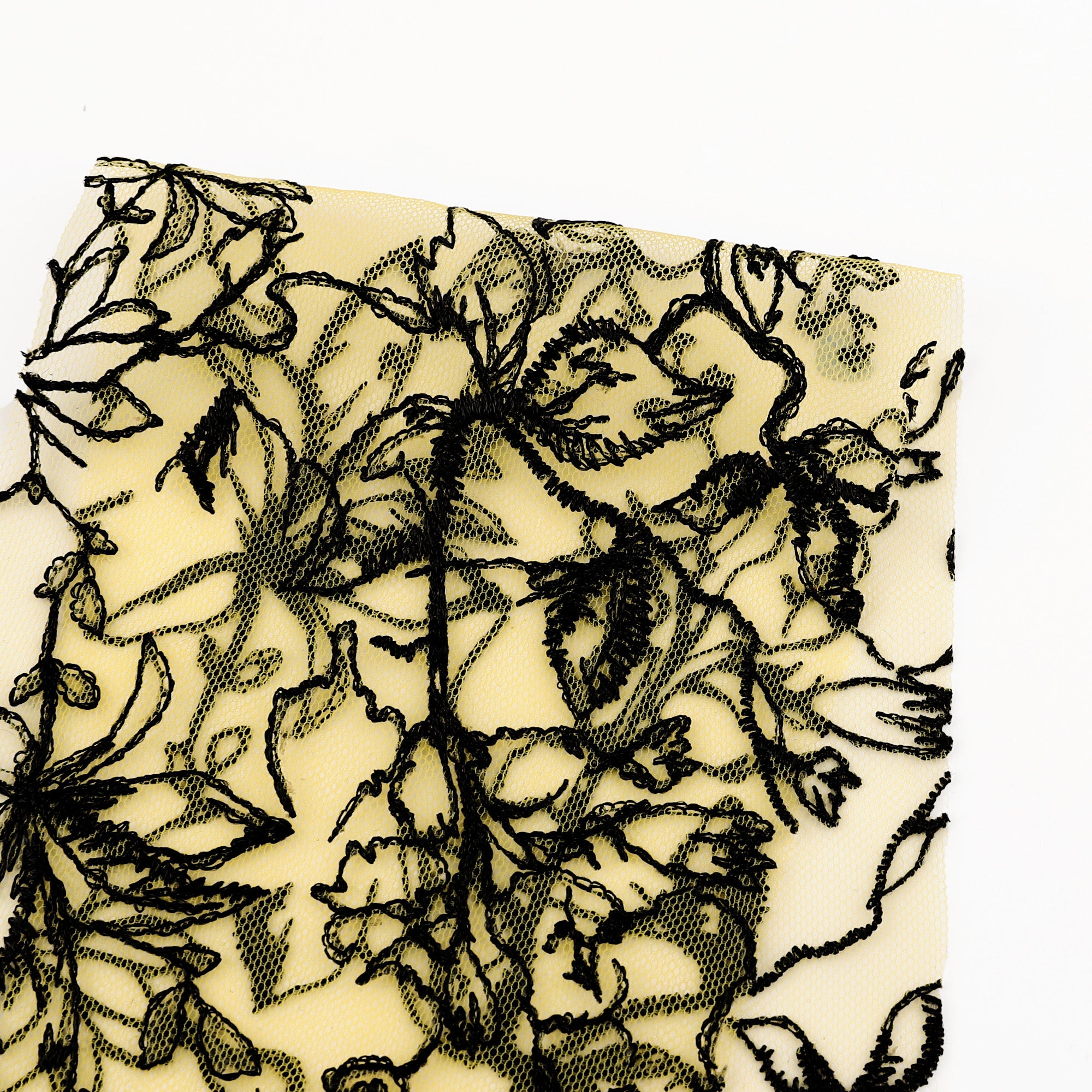 Honeysuckle Embroidered Tulle - Yellow / Black