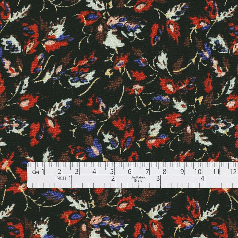 Rustling Leaves Viscose Crepe - Black
