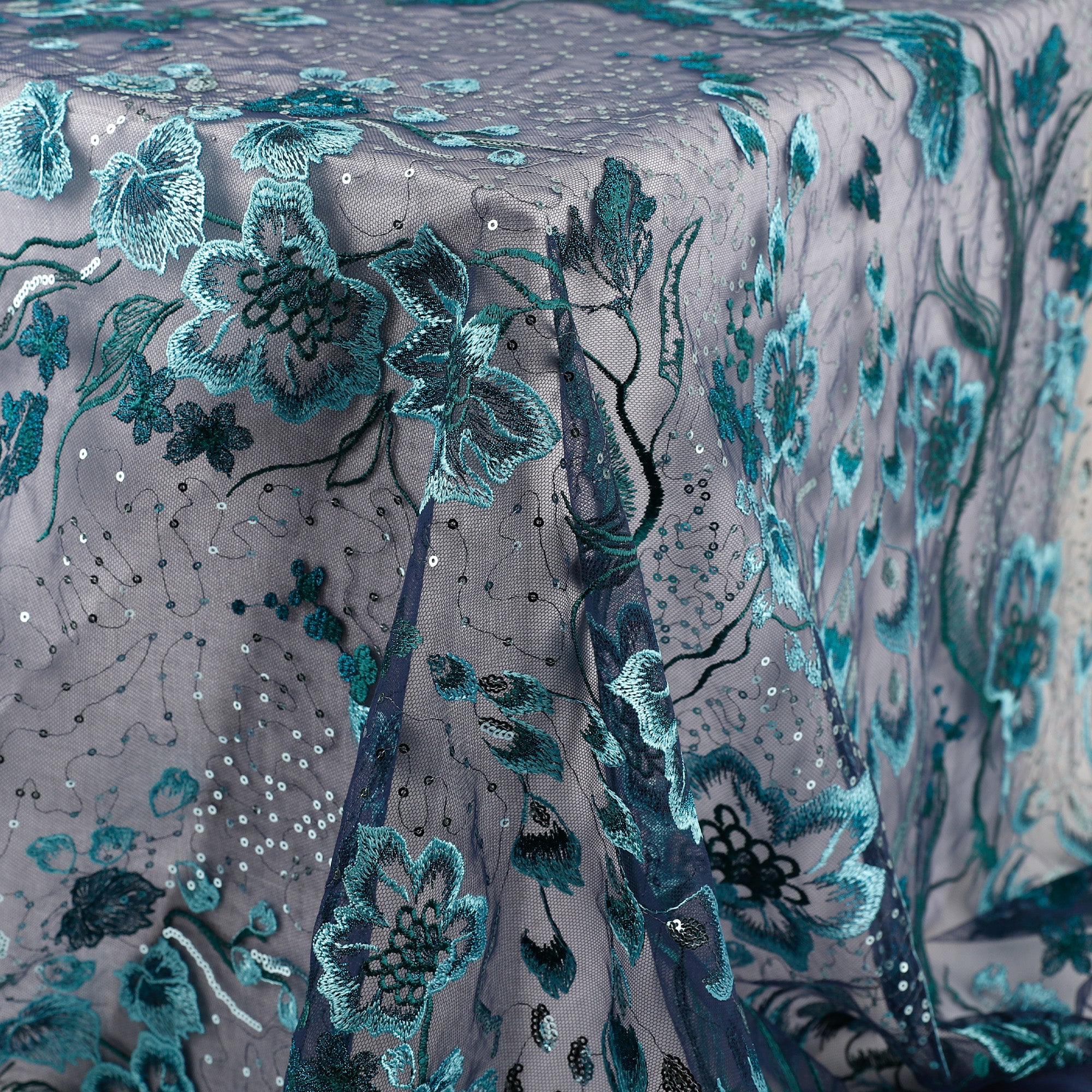 Seaflower Embroidered Tulle - Peacock