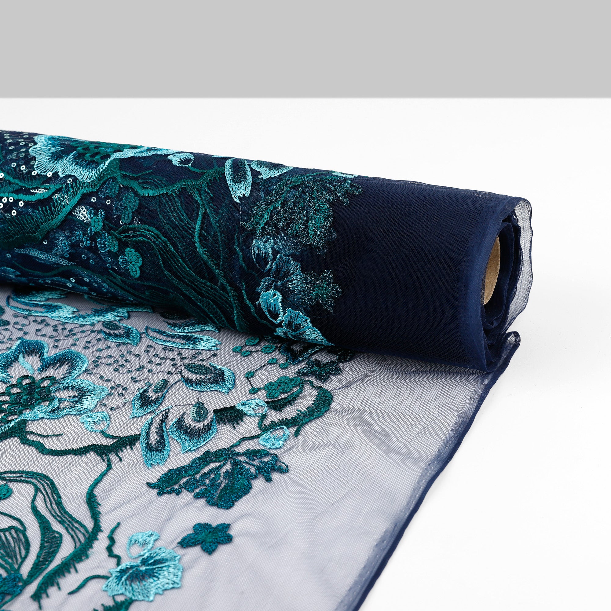 Seaflower Embroidered Tulle - Peacock