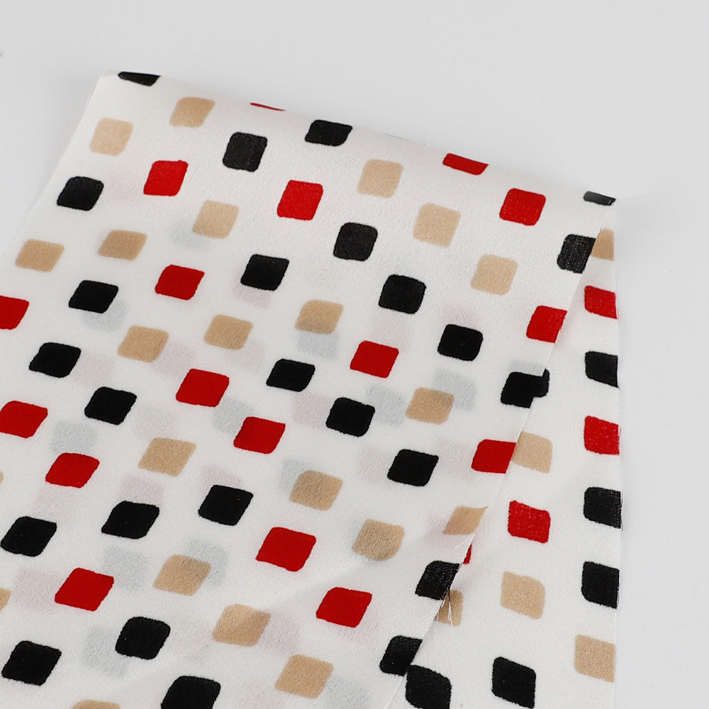 Square Print Poly Satin - Red