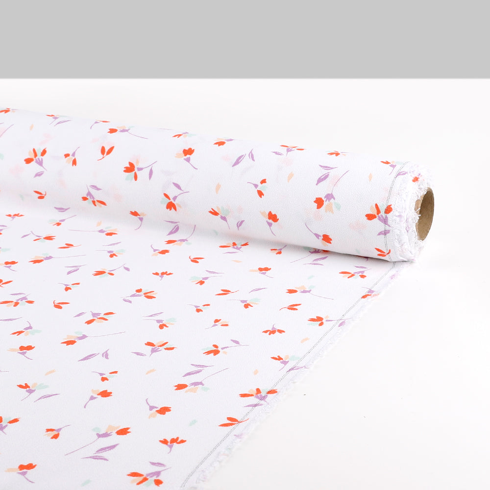Scattered Tulips Rayon Crepe - Cool White
