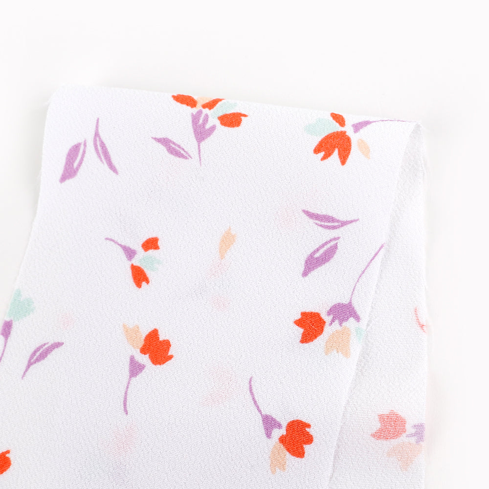 Scattered Tulips Rayon Crepe - Cool White