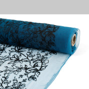 Honeysuckle Embroidered Tulle - Teal / Black