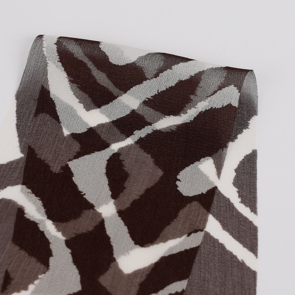 Arabesque Print Silk Crinkle Chiffon - Chocolate