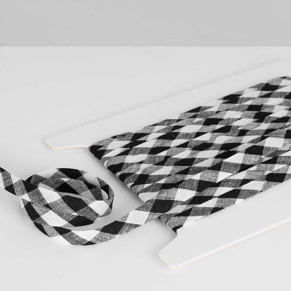 Gingham Linen Bias Binding - Black