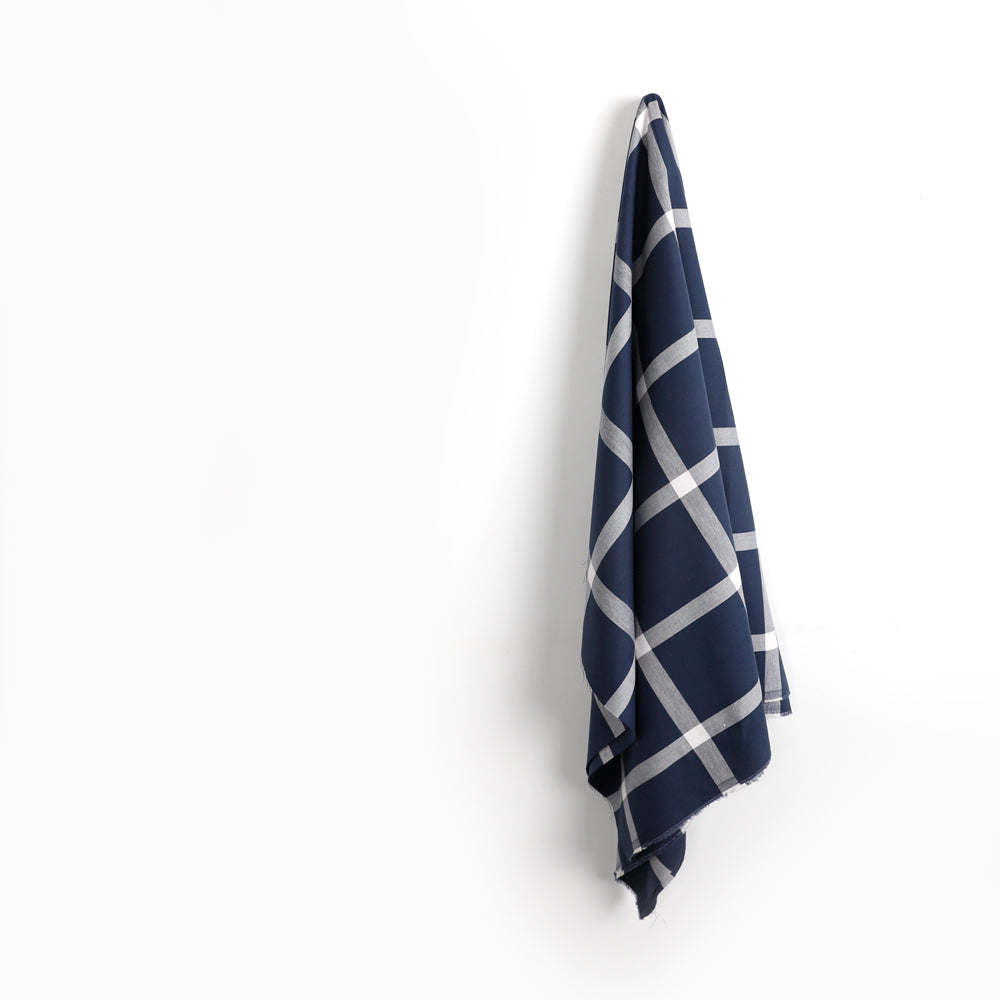 Jumbo Windowpane Check Cotton - Navy
