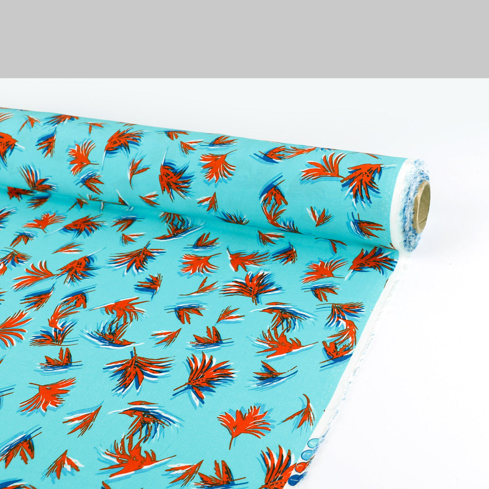 Palm Tufts Viscose Challis - Cyan