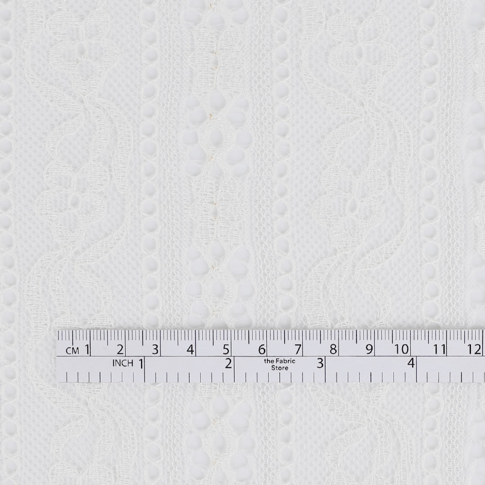 Corded Floral Stripe Lace - White