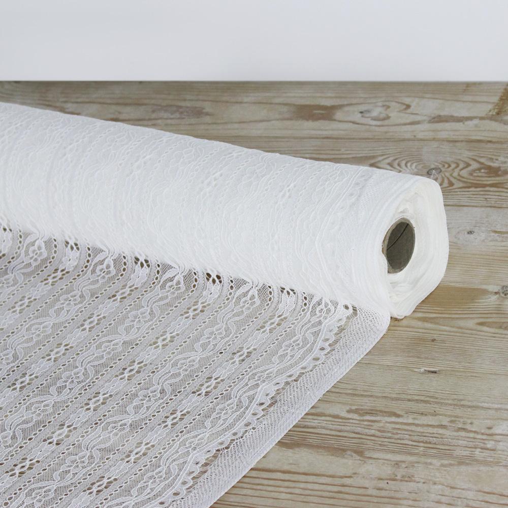 Corded Floral Stripe Lace - White