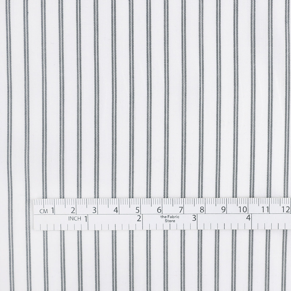 Twin Stripe Cotton Shirting - Iron / White