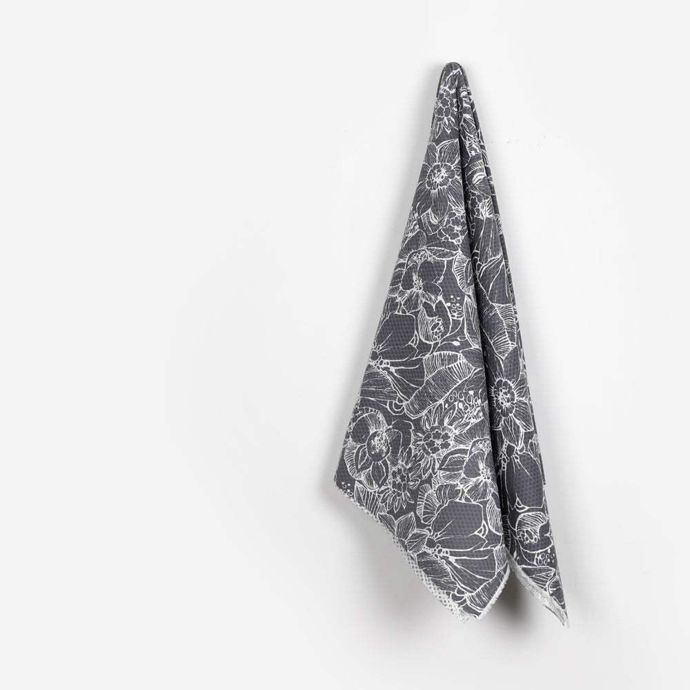 Tropical Flowers Stretch Cotton Check - Storm