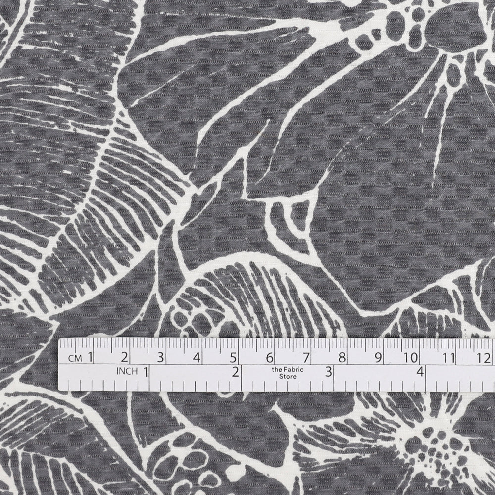 Tropical Flowers Stretch Cotton Check - Storm