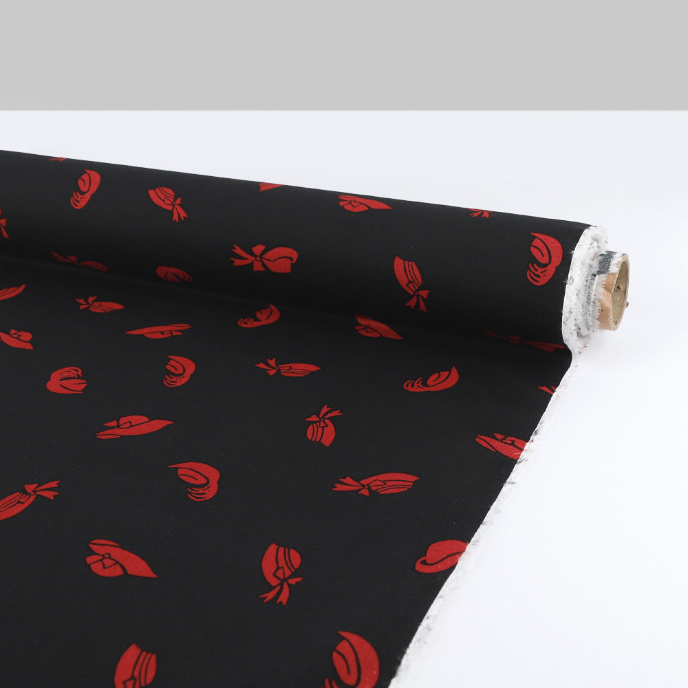 Hat Print Cotton / Rayon - Black / Red