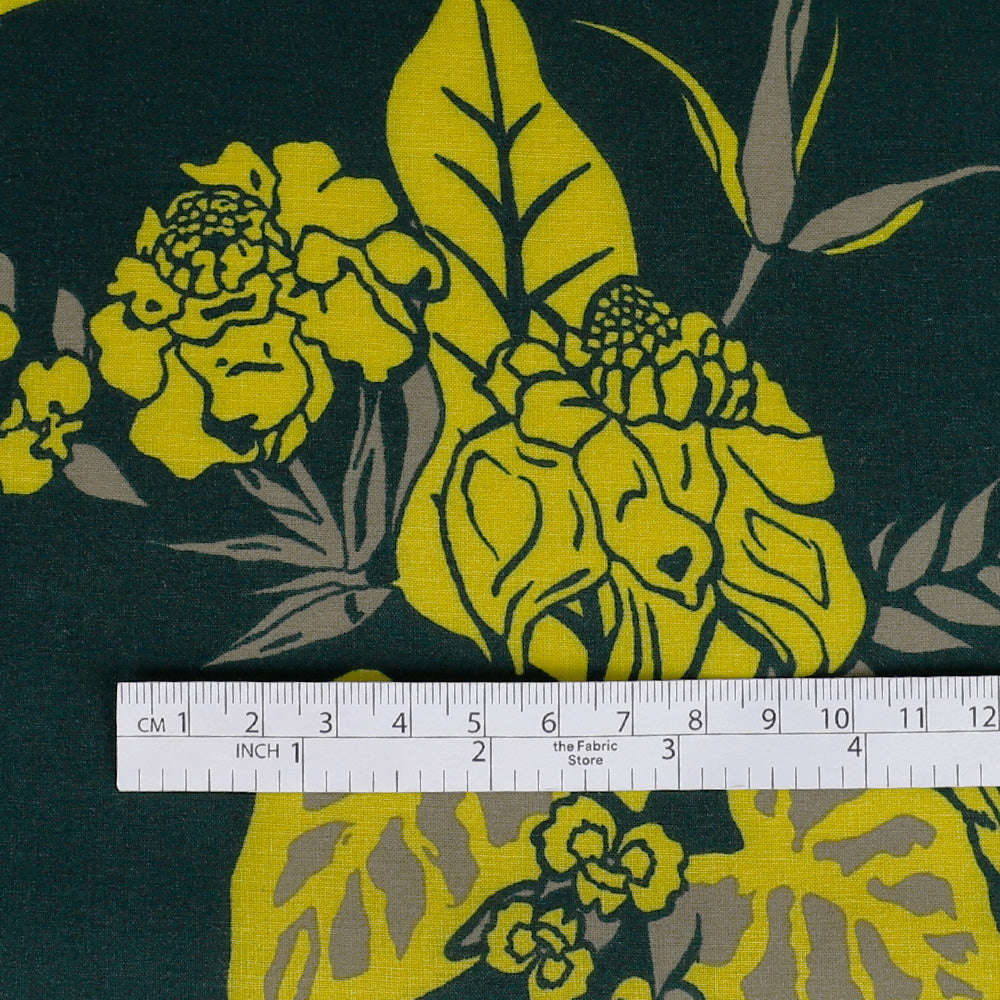 Bouquet Viscose Challis - Hunter / Lemongrass