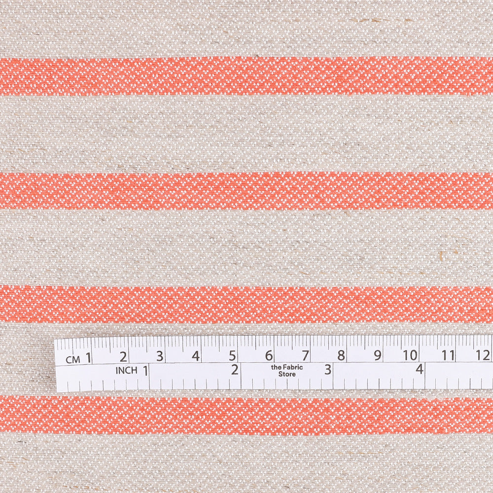 Striped Linen / Rayon - Natural / Coral