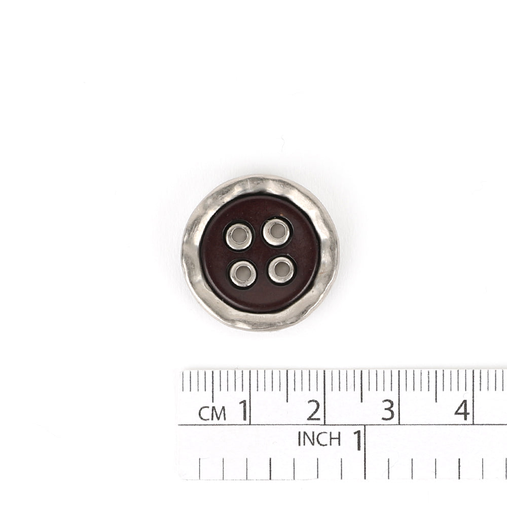 Metal / Poly Pie Button 22mm - Chocolate / Silver