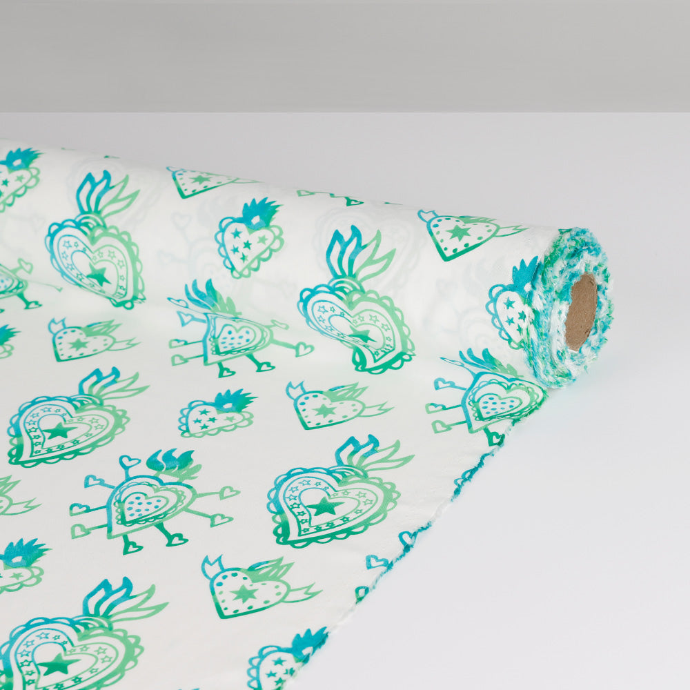 Heart Crest Viscose Challis - Green