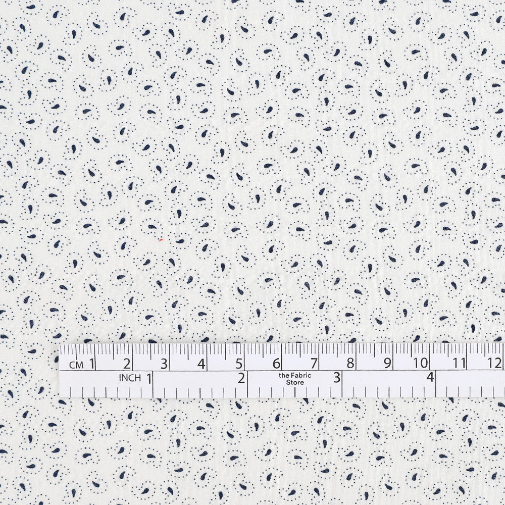 Tiny Paisley Viscose Challis - White