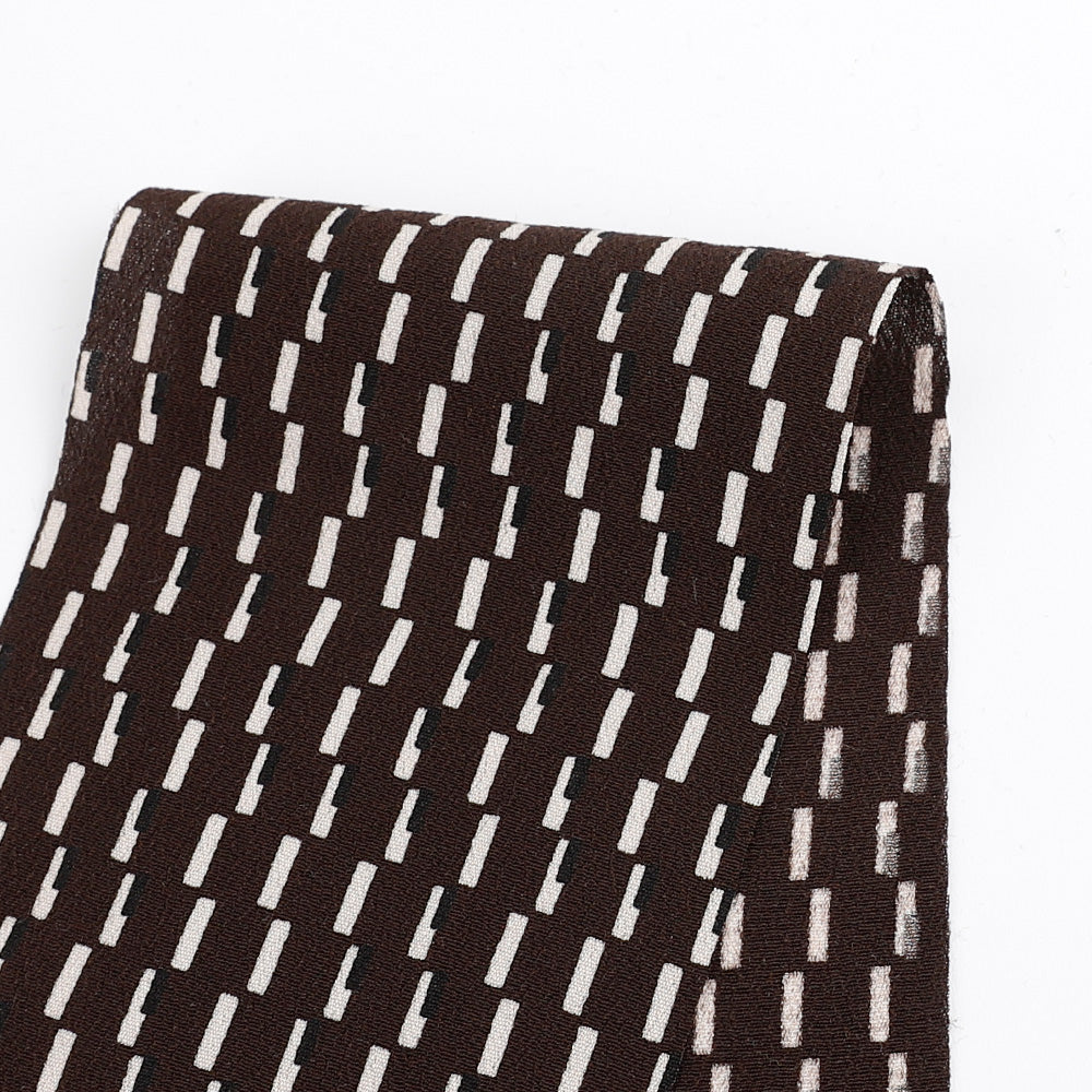 Staggered Block Viscose Crepe - Dark Chocolate