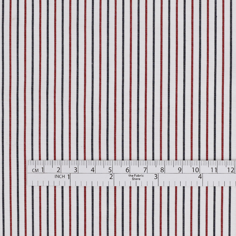 Stripe Cotton Shirting - Maroon / Ink