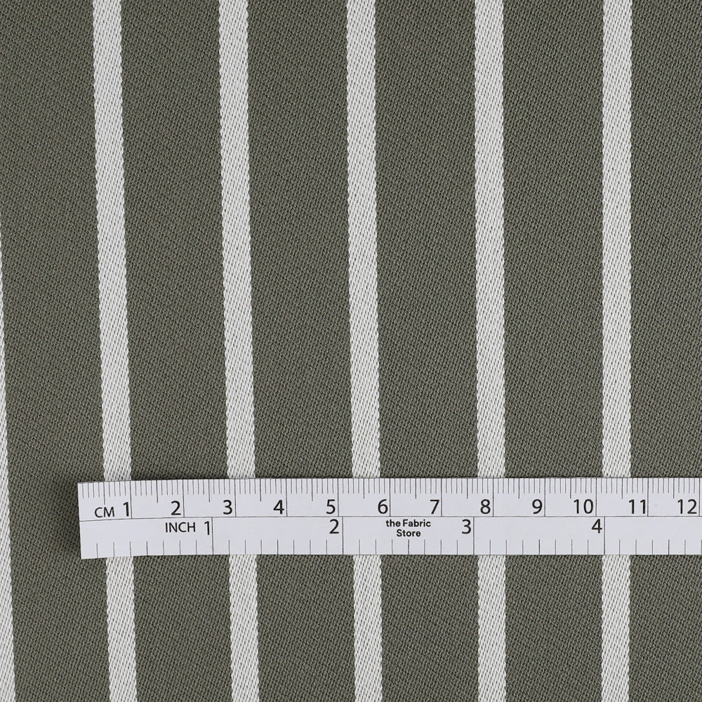 Wool Blend Stripe Suiting - Army / White