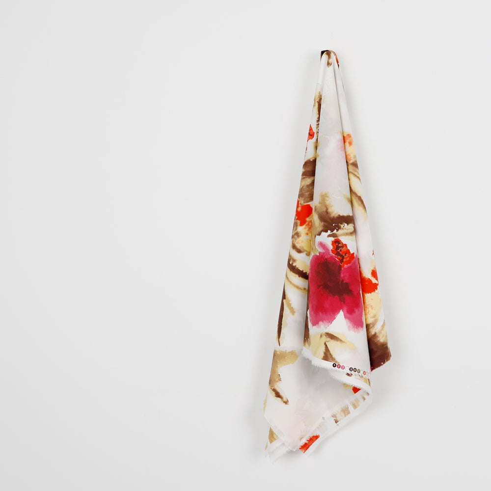 Watercolour Hibiscus Strech Cotton - Cerise