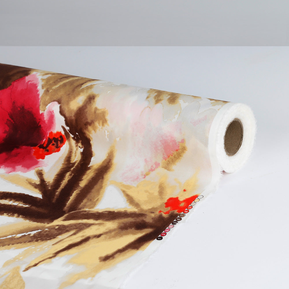 Watercolour Hibiscus Strech Cotton - Cerise