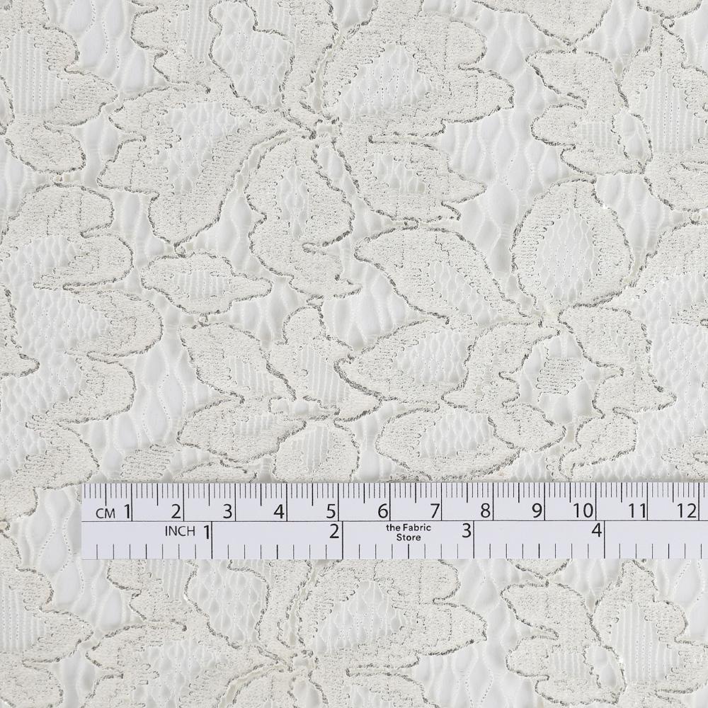 Silver Foil Lace - White