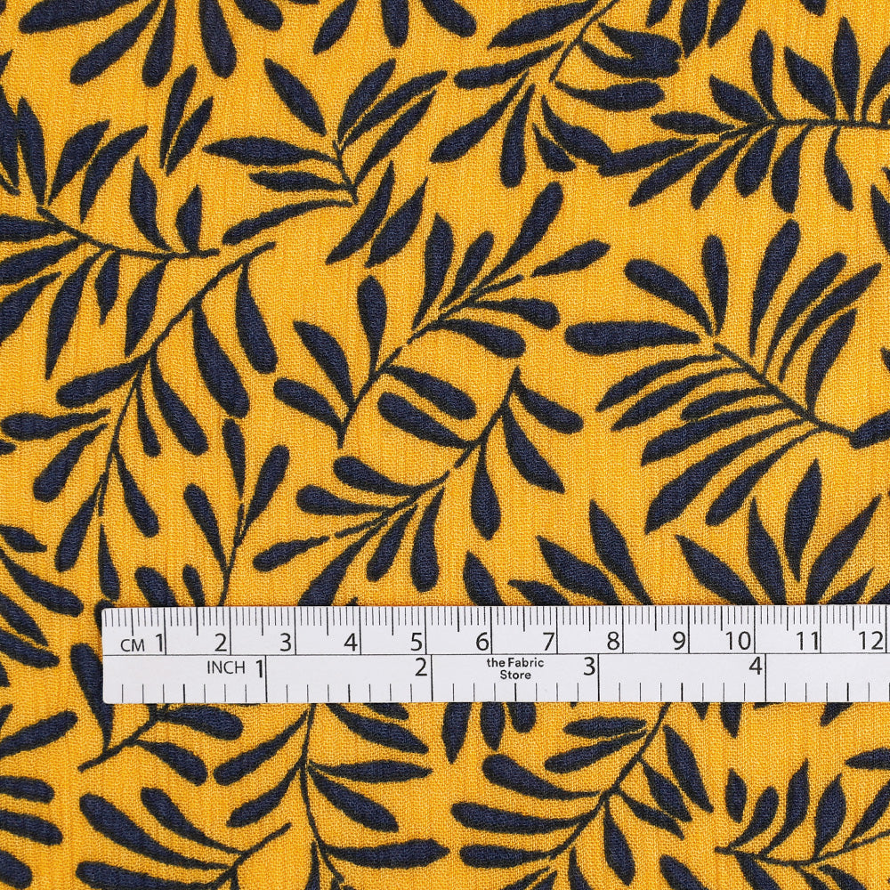 Lively Leaves Crinkle Gauze - Sunflower / Ink