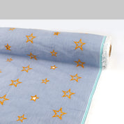 Star Embroidered Cut-Out Stripe Cotton - Blue