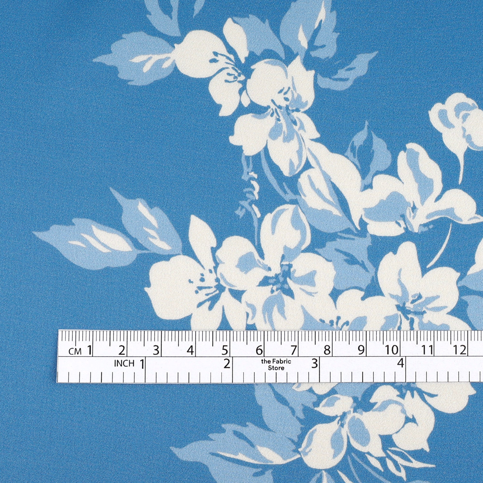 Floral Days Silk Satin - Ivory/Blue